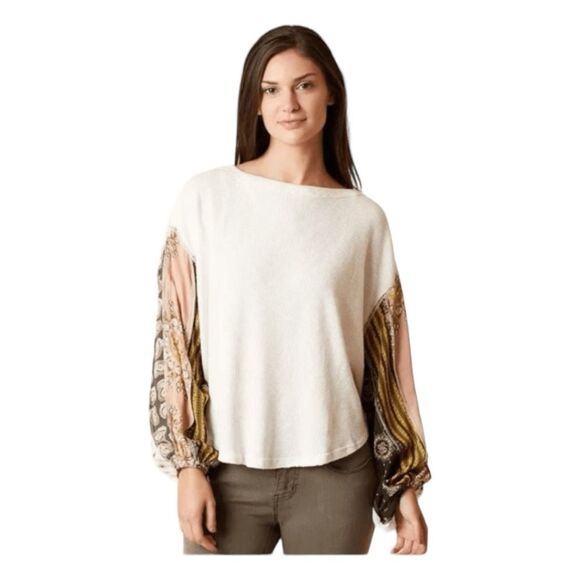 Free People We The Free Blossom Top Cream Pink Brown Thermal Floral Long Sleeves - Picture 1 of 9